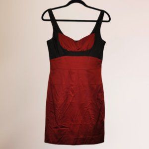 BCBG MAXAZRIA-SILK DRESS-RED-BLACK-SIZE 08